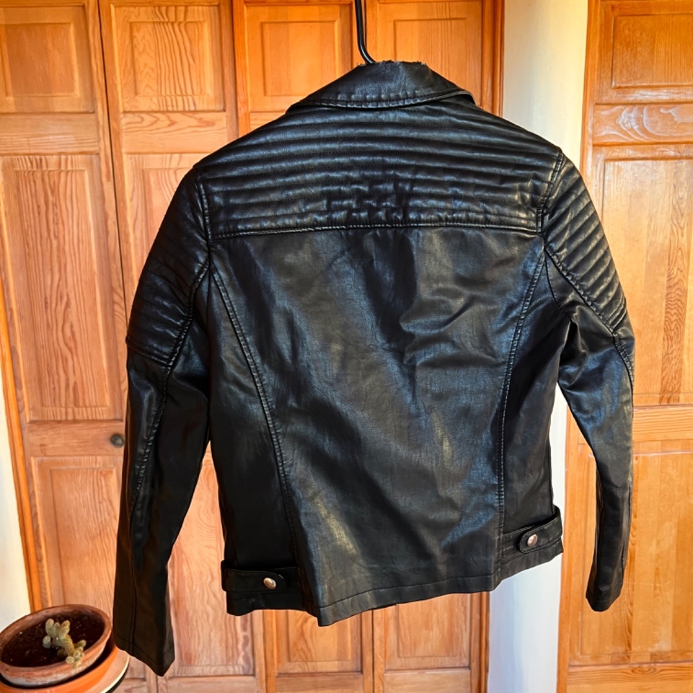 Top Shop - Black Faux Leather Moto Jacket - Size US 4 - Picture 2 of 10